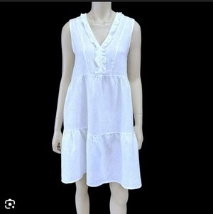 Francesca Bettini Italy Small 100% Linen White Sleeveless V-Neck Dress Summer